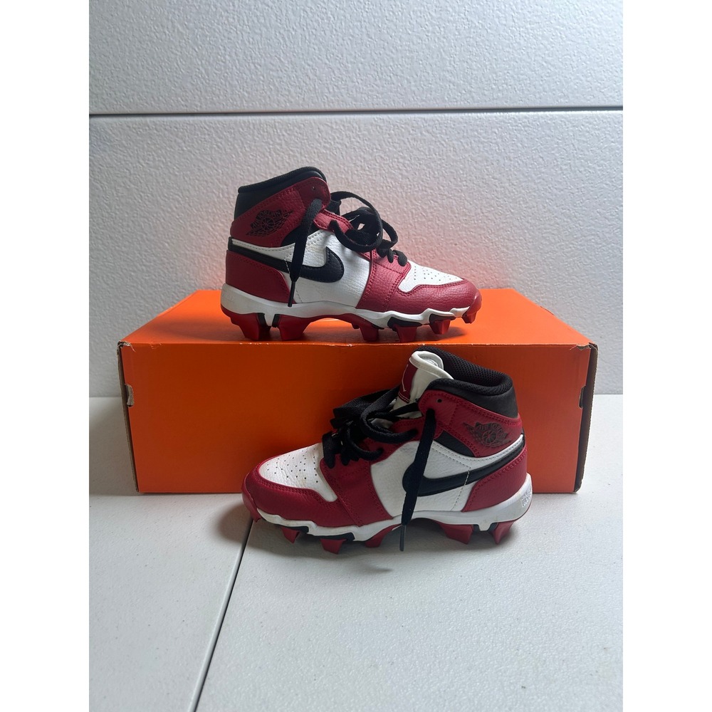 Jordan 1 Mid MCS Football Cleats Chicago Red White Black 1Y #3180